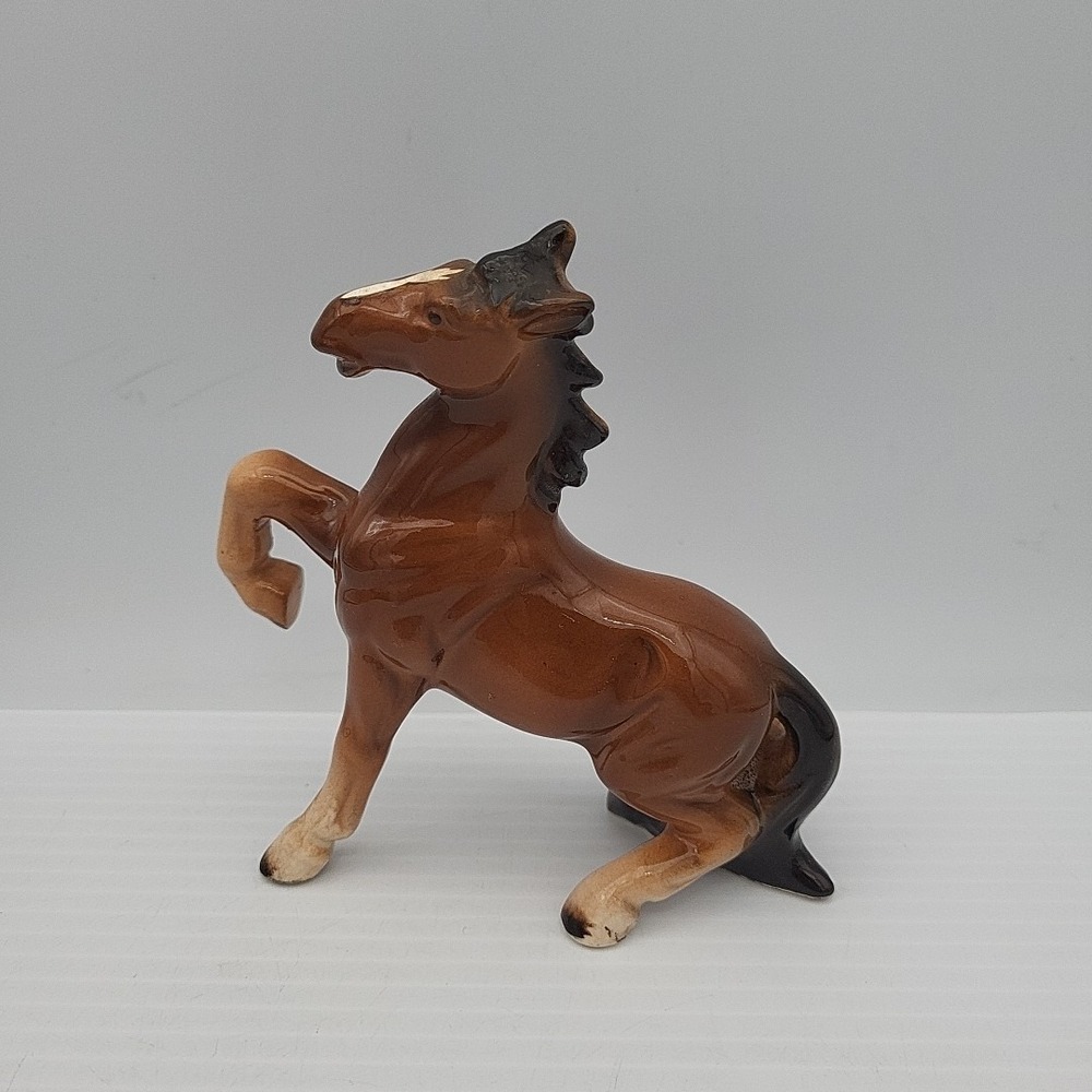 Vintage Porcelain Japan Horse Figurine Brown Black 4" Tall